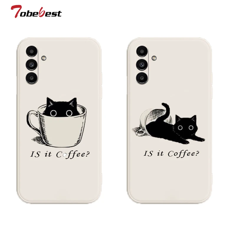 Cute Cartoon Cats and Coffee Case for Samsung Galaxy A15 A25 A35 A55 A05 A05S 5G Soft Silicone Cover