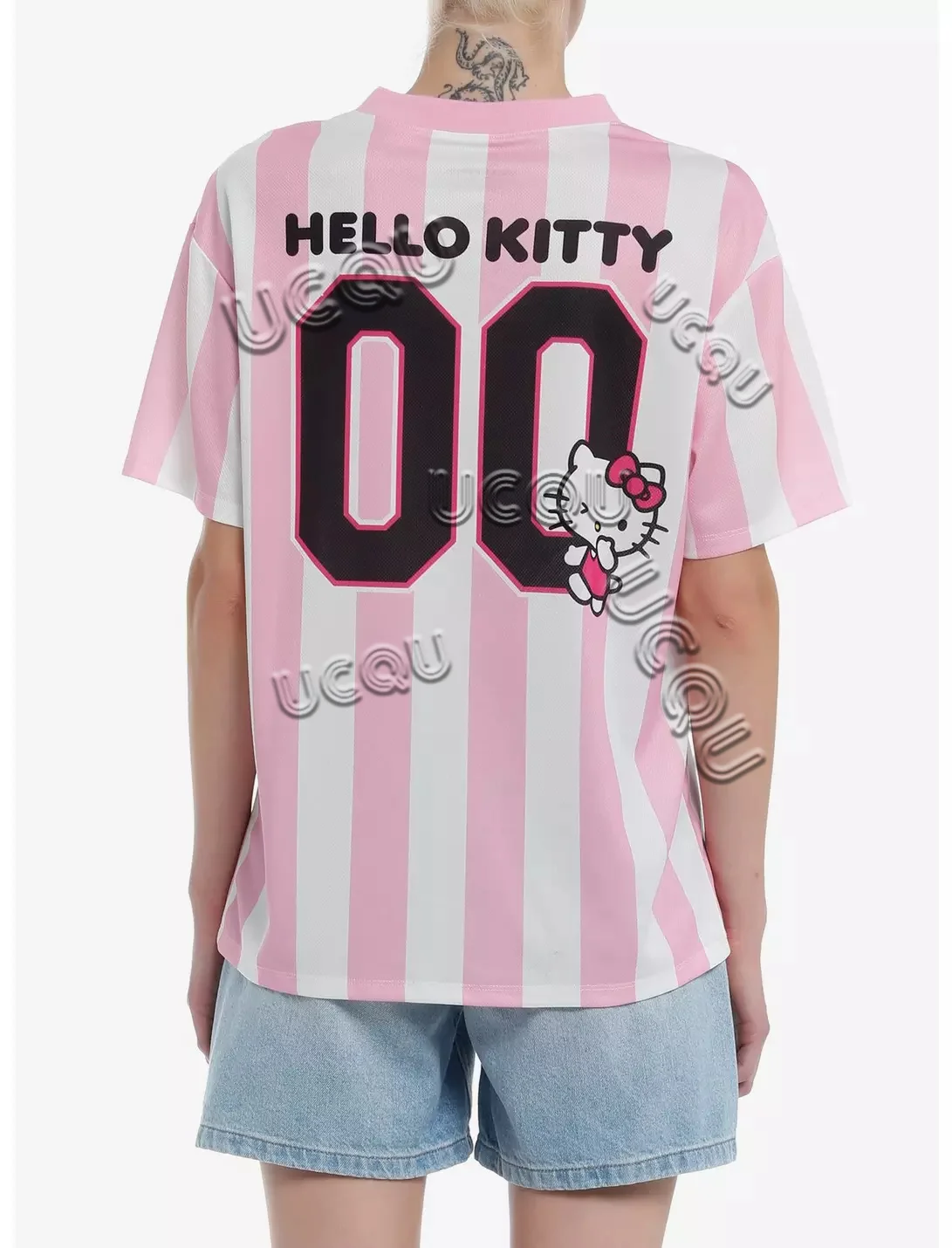 Miniso Sanrio Hello Kitty Pink Sports Football Jersey Women'S Casual Sports Shirt V-Neck Loose Breathable Quick Drying Top