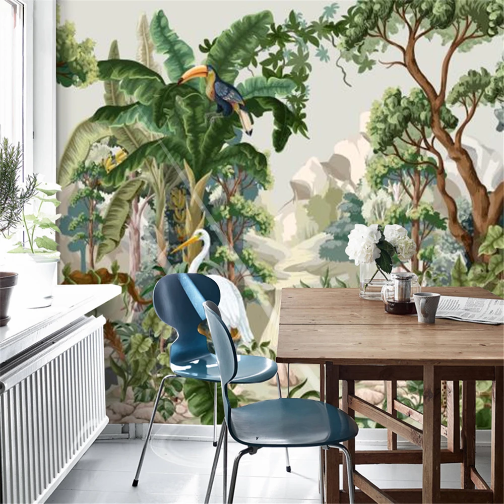 

custom Southeast Asia animal plant wall paper TV background wallpaper restaurant living room mural bedroom decoration