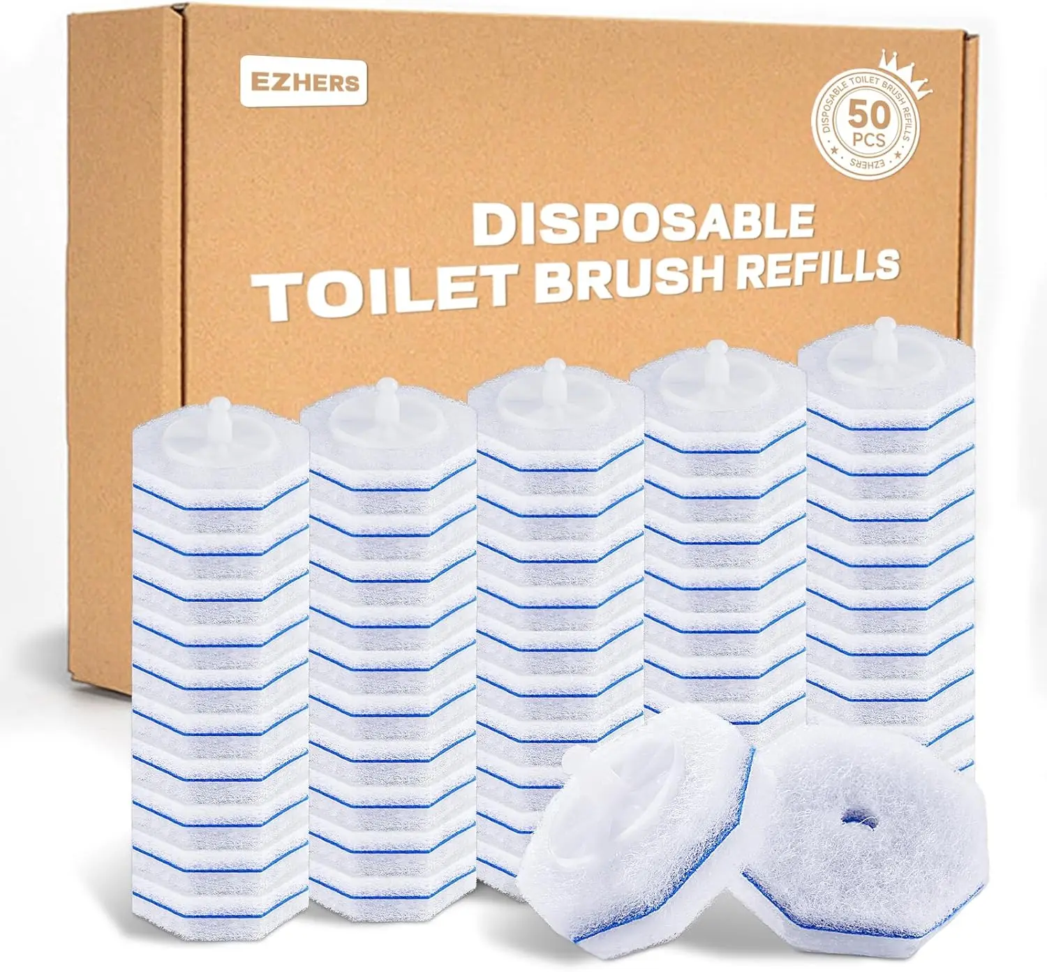 

50-Count Toilet Wand Refills, 5X Cleaning Power, High-Density Disposable Scrubber - No Falling Apart, Instant Foam