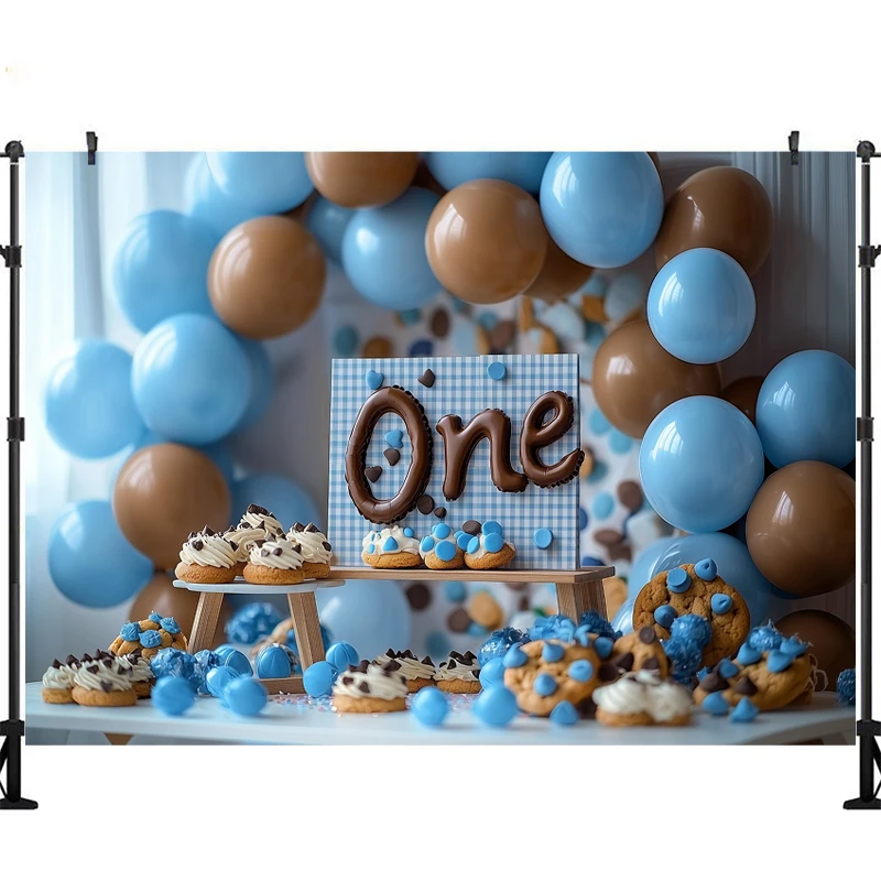 LS Cookies Milk Photography Background Wooden Door Blue Backdrops Children 1st Birthday Party Photocall Photo Studio
