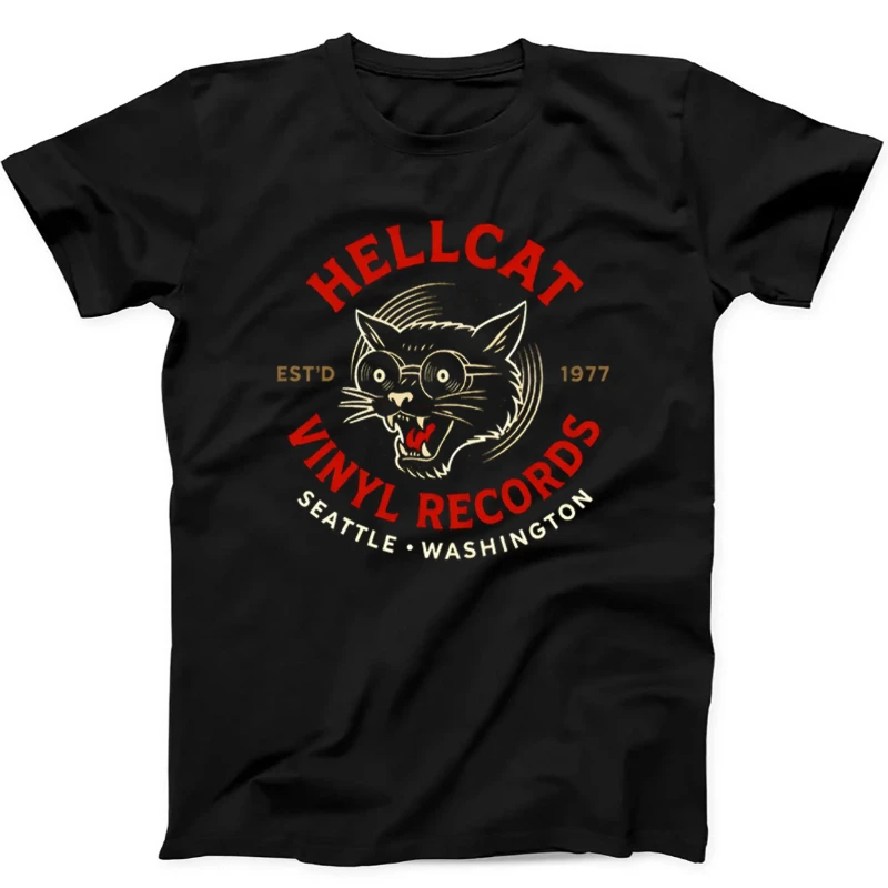 Vinyl Records Seattle Record Store Music Cat Hellcat Gift Tee Black T Shirt 624 ColtTop