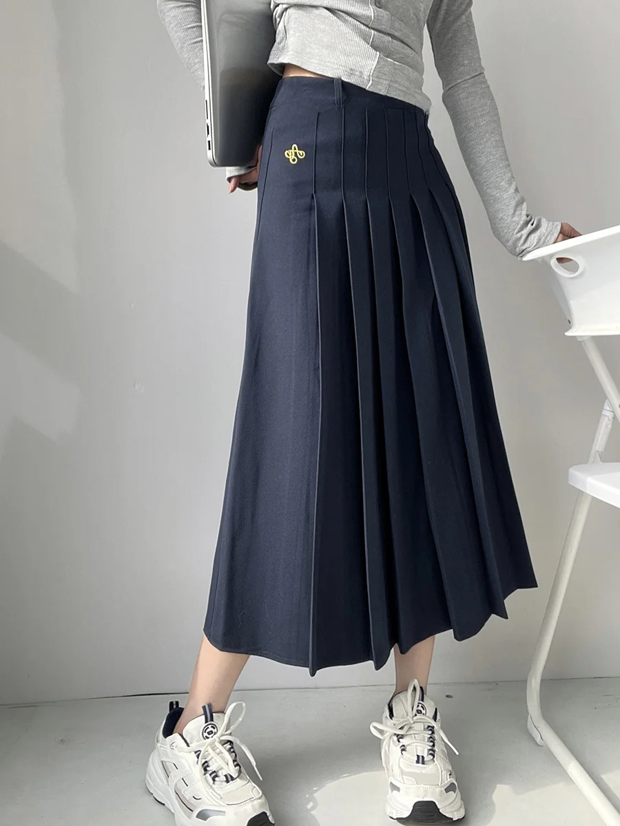 

Business Commuter Style High Waist A-Line Skirt Women's Spring Summer Slimming Pleated Long Dressing Skirt Polyester Blend