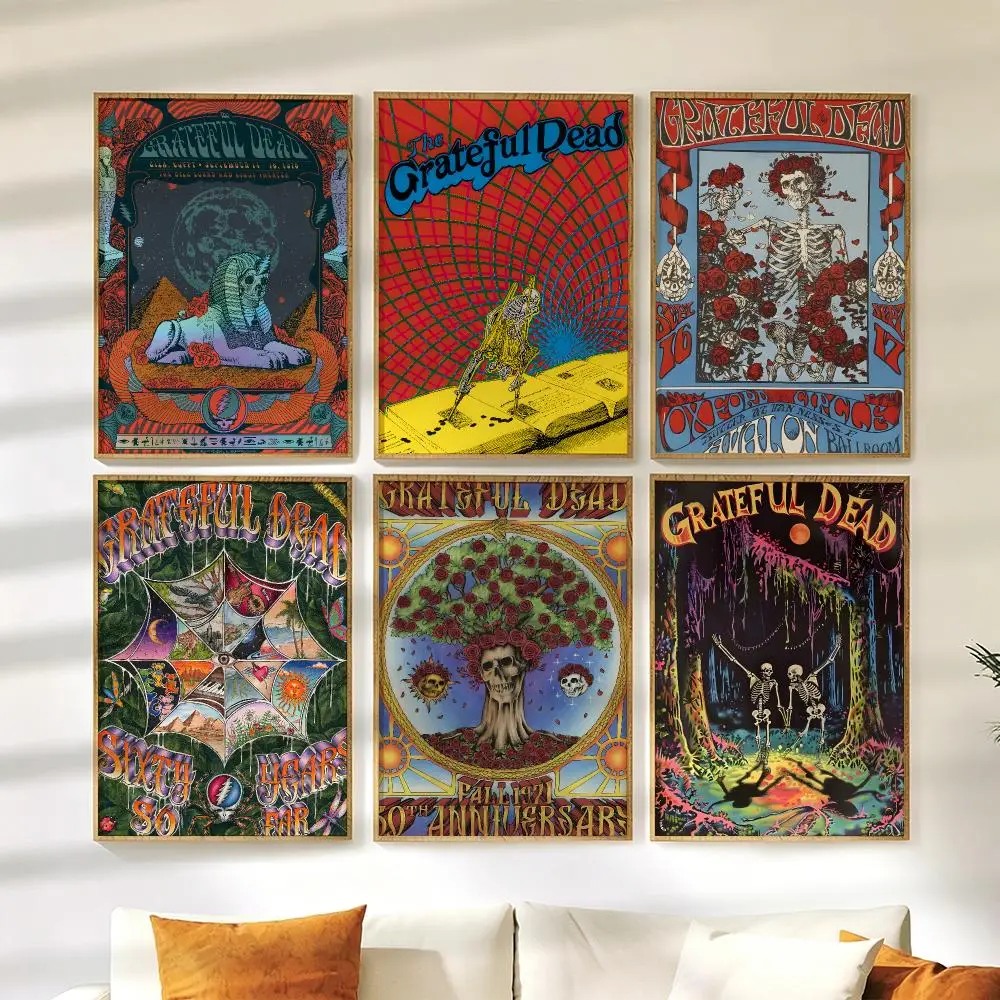 Rock band Grateful D-Dead Poster Wall Stickers HD Painting Self Adhesive Art Decals for Bedroom Living Room Home Decor