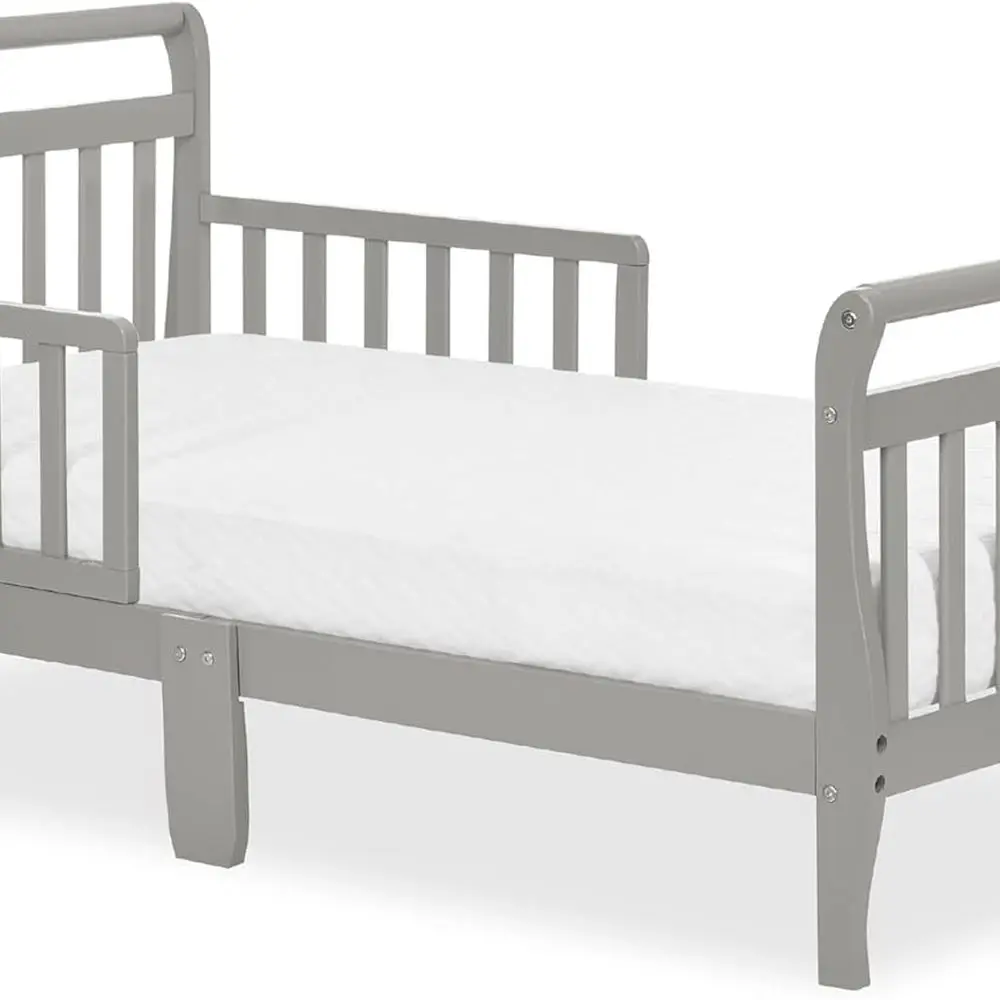 

Toddler Sleigh Bed in Cool Grey - Certified Safe, Low Height, Non-Toxic, Wooden Rails