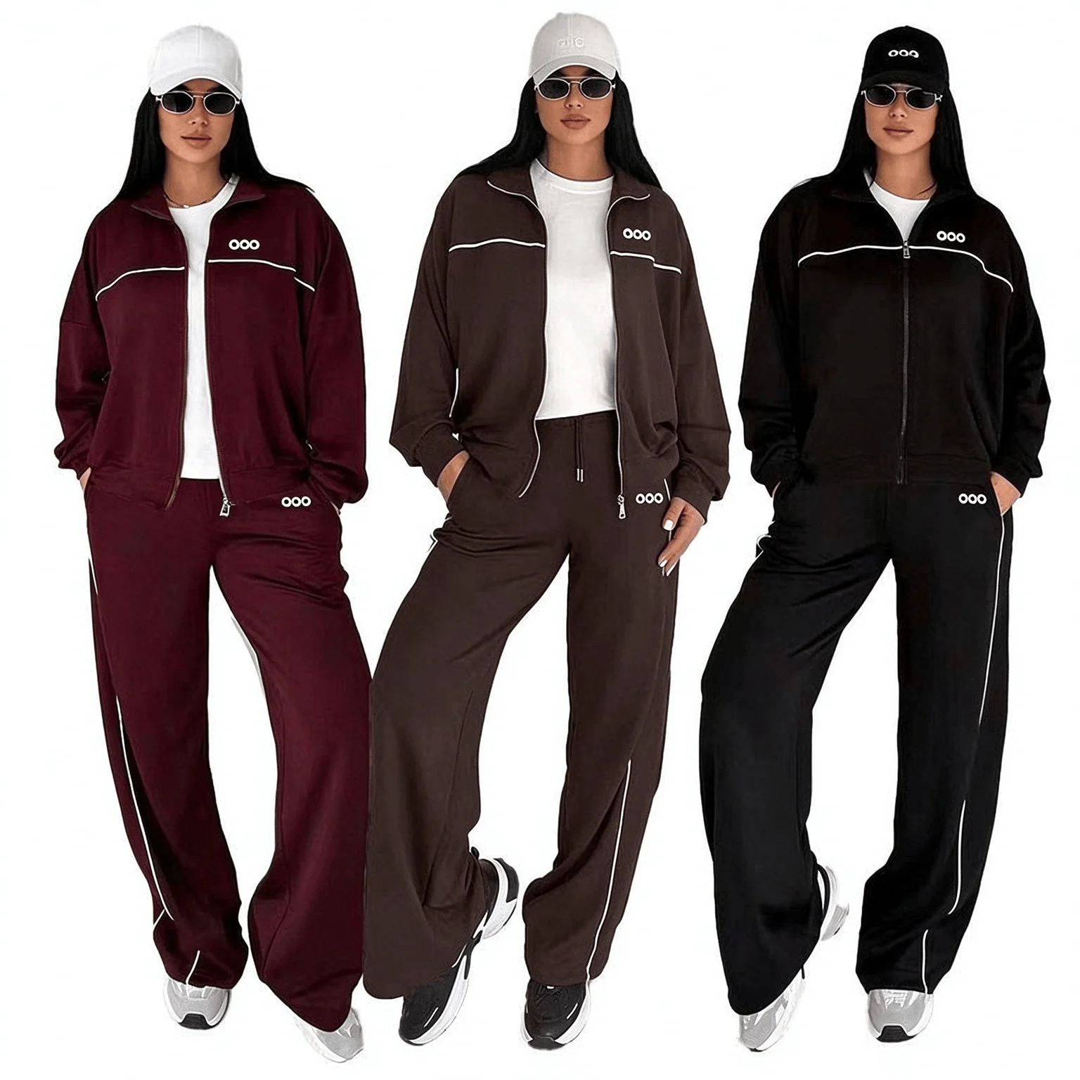 New European American Women's Autumn Winter Fashion Temperament Set Embroidered Casual All-match Wide Leg Two Piece Set