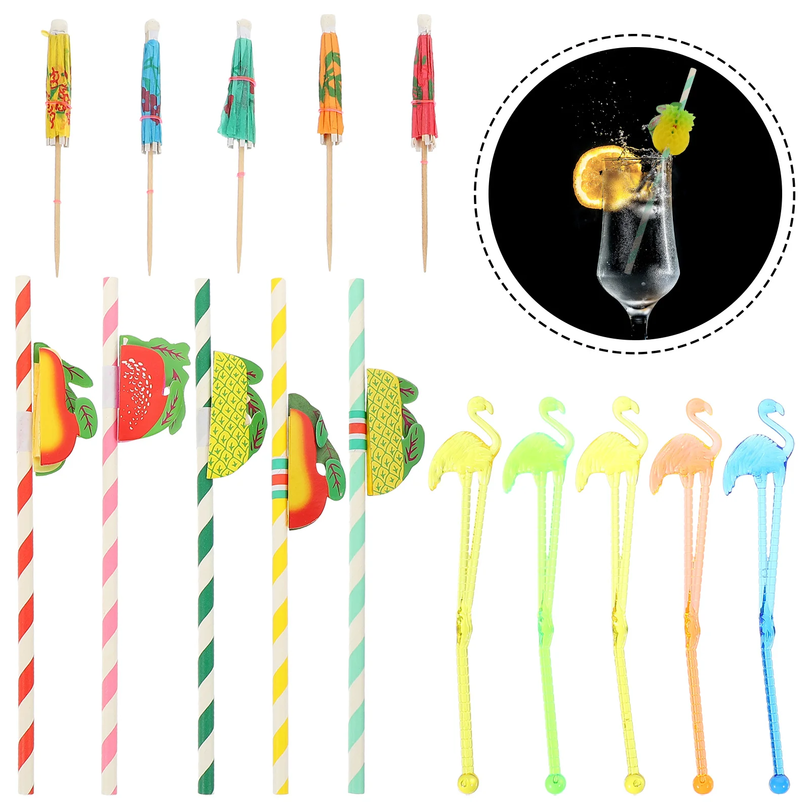 1Set Disposable Cocktail Picks Stirrers Straws Hawaii Umbrella Design Party Supplies Tableware for Camping Wedding Bbq