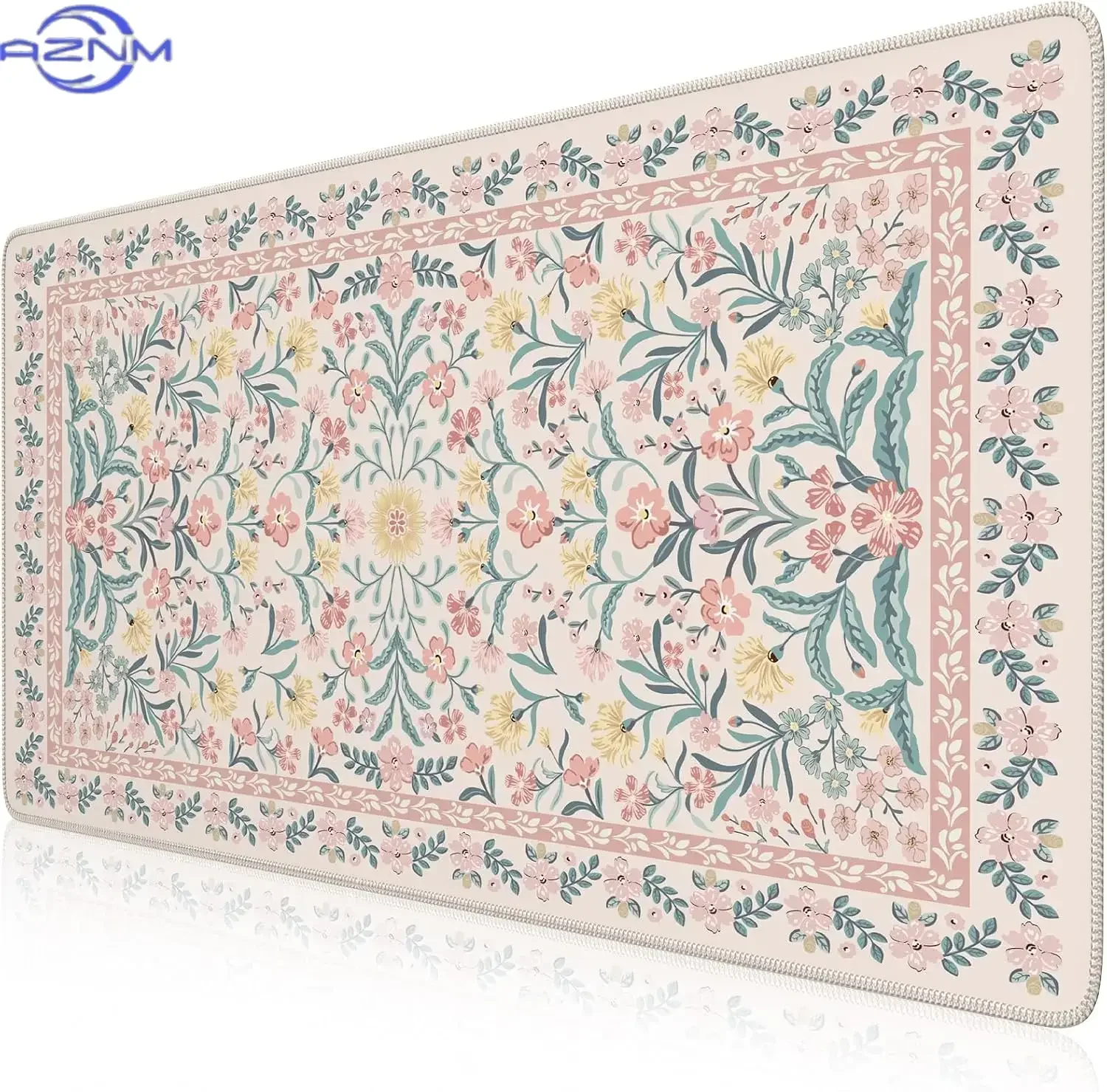 Soft Framed Floral Large Mouse Pad, Stitched Anti Slip Rubber Base Mat for Gaming Desk Office PC Keyboard Desktop Accessories