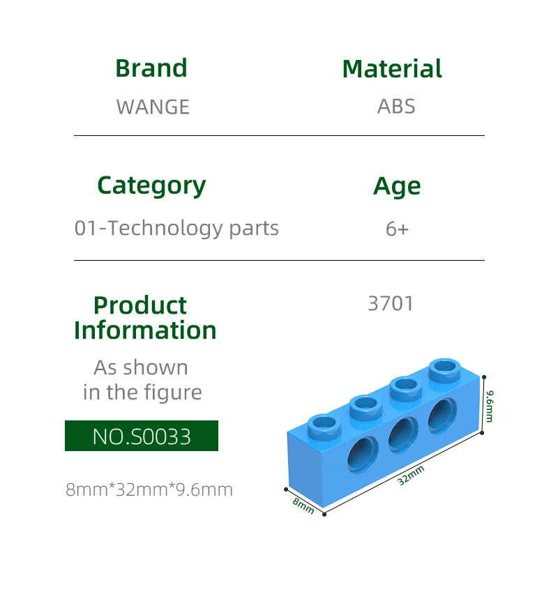 Wange 69 Stück/Set 3701 1x4 3-Loch Bausteine Moc Technisches Teil Kompatibel mit Allen Marken-Bausteinen DIY Kinderspielzeug Geschenkbox – Detail 2