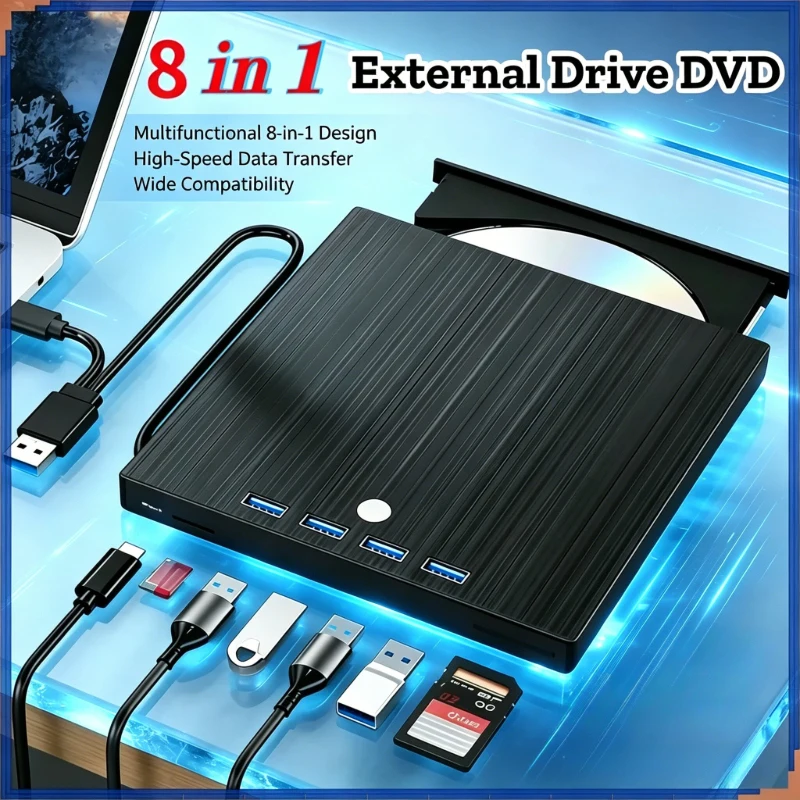 USB C USB 3.0 External 7 in 1 CD/DVD RW Drive Read Burner Portable DVD Player Optical Drives For Laptop Notebook PC Windows11 10