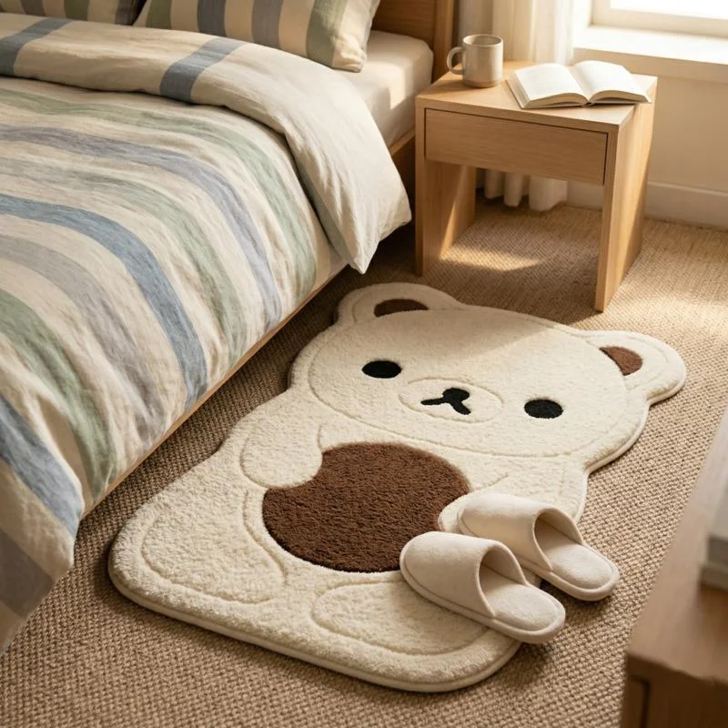 

Cute Rilakkuma Carpet Soft Faux Cashmere Bedroom Rug Cartoon Bear Floor Mat for Kids Room Living Room Bay Window Home Decor