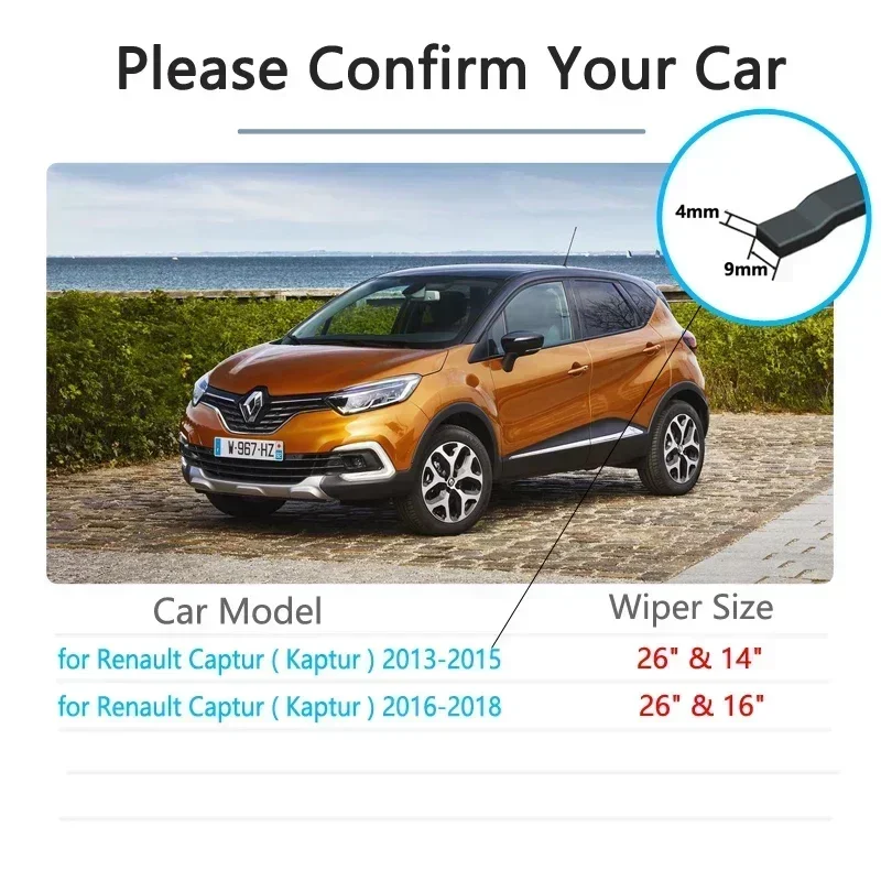 For Renault Captur 2013 2014 2015 2016 2017 2018 Samsung QM3 Car Wipers Blades Brushes Car Accessories Stickers Front Windshield