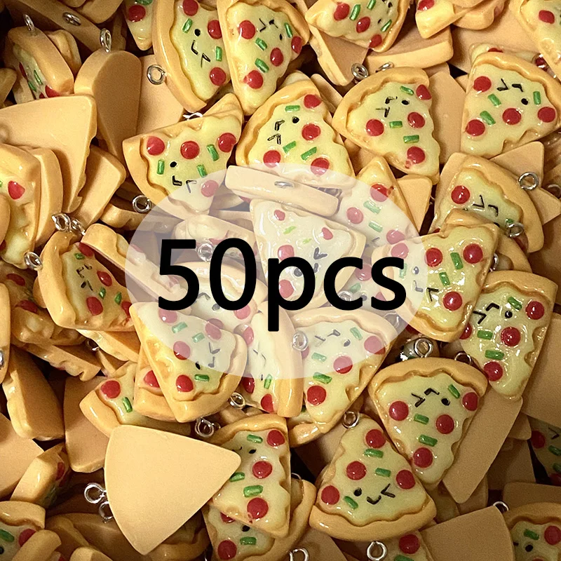 50pcs Cute Triangle Cheese Pizza Resin Charms Bulk Wholesale Cake Food Pendants For Necklace Earring Keychain Diy Jewelry Making