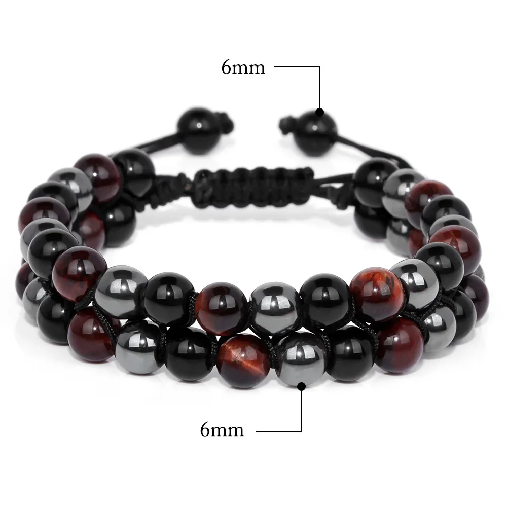 Triple Protection Bracelet 6mm Beads Tigers Eye Black Obsidian Hematite Bracelets For Men Women Brave Bracelets Hombre Jewelry