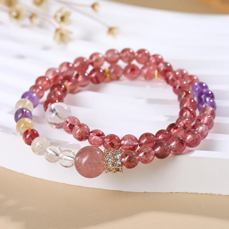 

Натуральный клубничный фиолетовый желтый белый двойной круг романтический модный женский браслет маленький