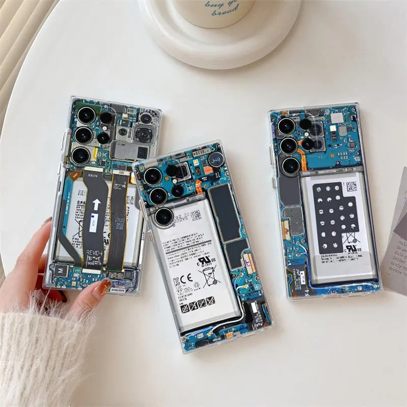 

Phone Back Circuit Board S25Ultra Phone Case For Samsung Galaxy S25 S24 S23 S21 Ultra S20 FE S22 Plus S24FE A56 A55 Clear Cover