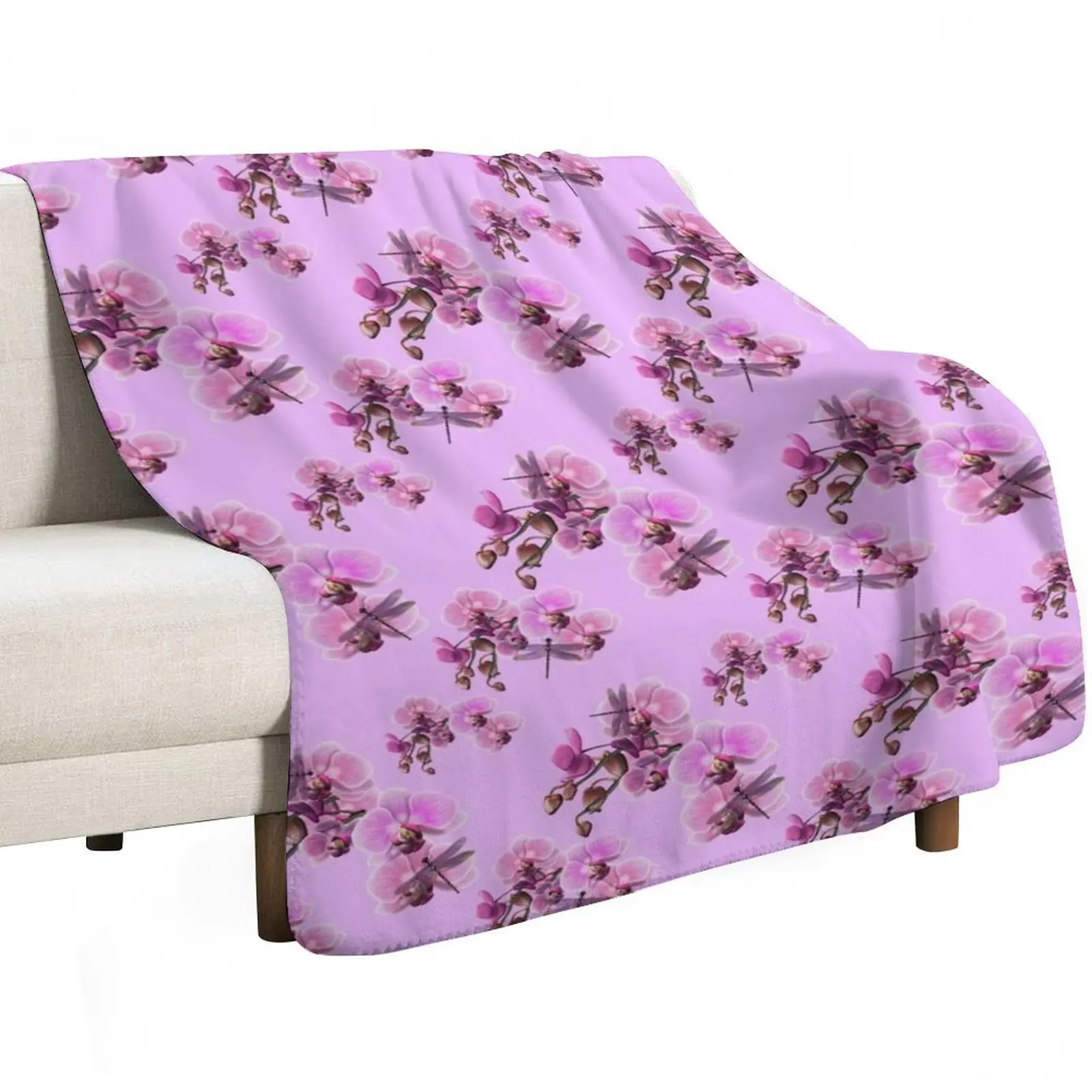 

Orchids and Dragonflies Throw Blanket Cute Plaid Thermal Luxury Blankets