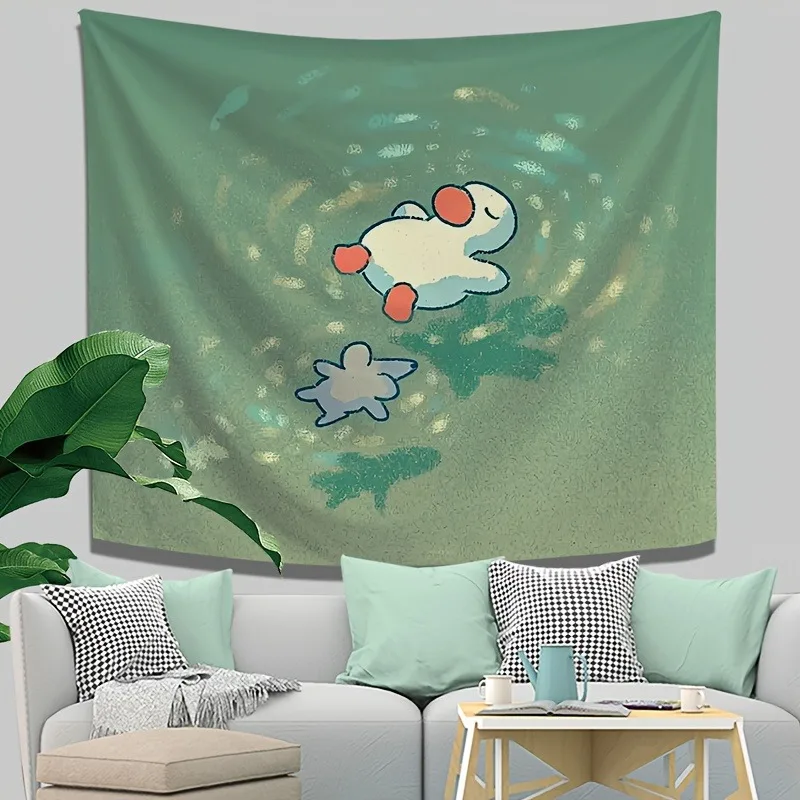Ins Gentle Hand Drawn Small Animal Tapestry Vintage Mint Green Background Cloth Girl Style Room Renovation Wall Tapestry