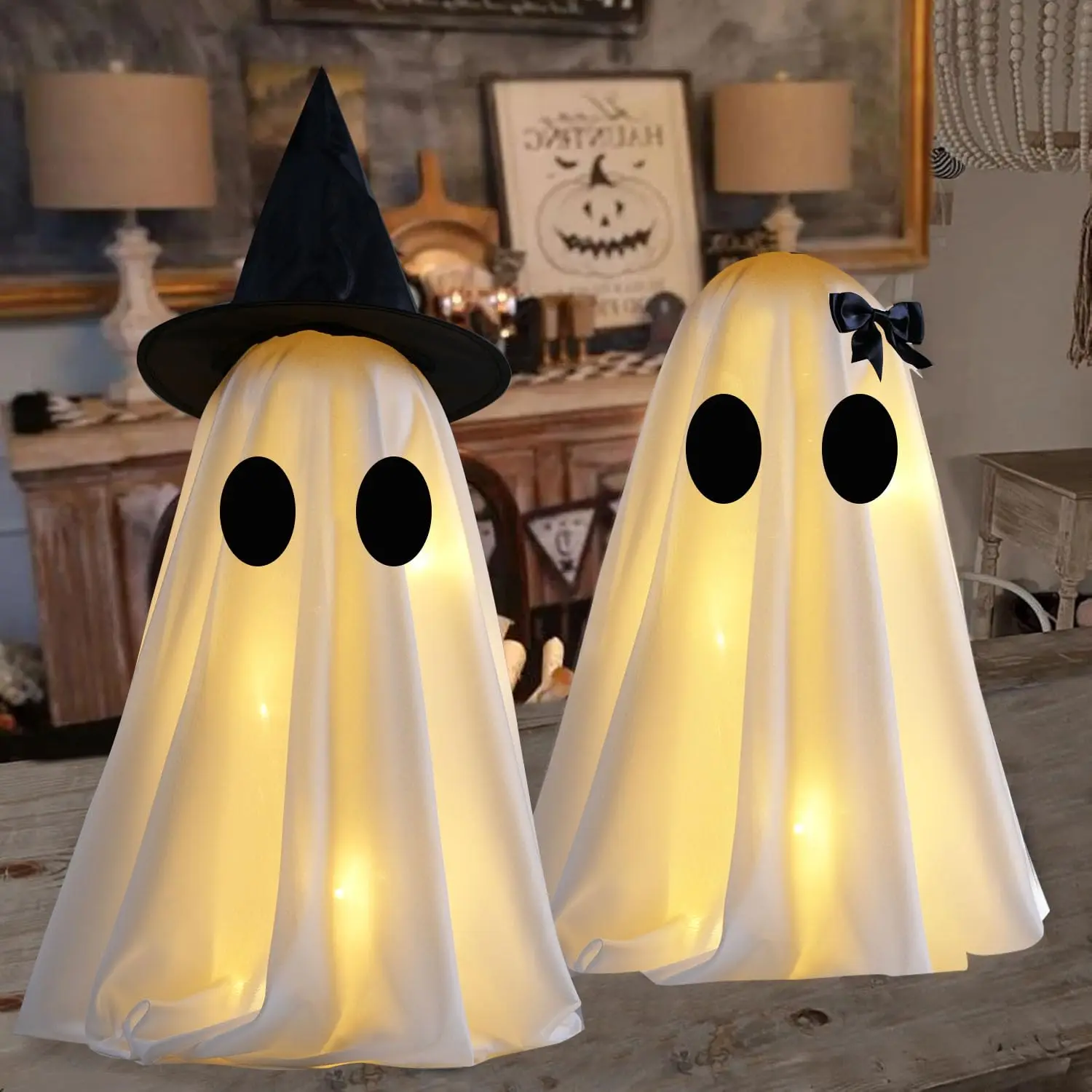 

Halloween Ghost Decorations 2 DIY Spooky Ghosts Crafts Scary Ghost for Halloween Decor Indoor Home Mantel Shelf & Tabletop Decor