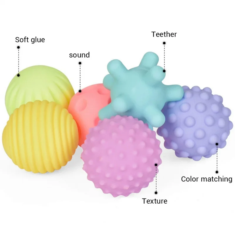 6Pcs Textured Multi Ball Set Develop Baby Tactile Senses Toy Kneading Soft Ball Kids Hand Massage Toy Infant Touch Training Ball