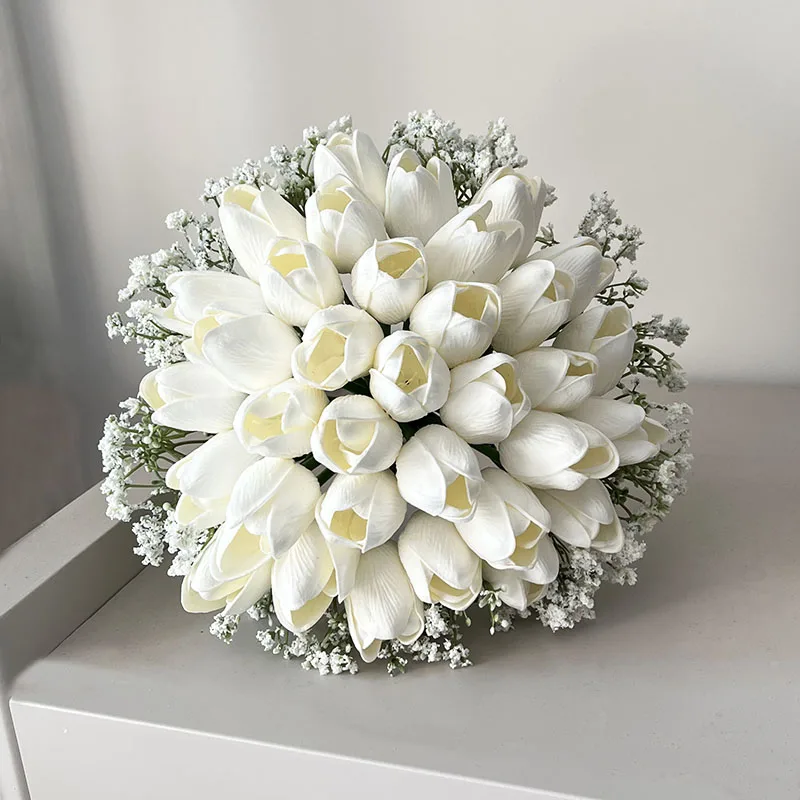 Bride Wedding Bouquet Tulip Babysbreath Bridal Bouquet Bridesmaids Artificial Flowers Marriage Accessories Table Centerpieces