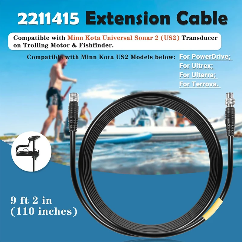 1852068 MKR-US2-8 Adapter Cable + 2211415 MKR-US2-11 Extension Cable for Minn Kota US2 Transducer on Trolling Motor & Fishfinder