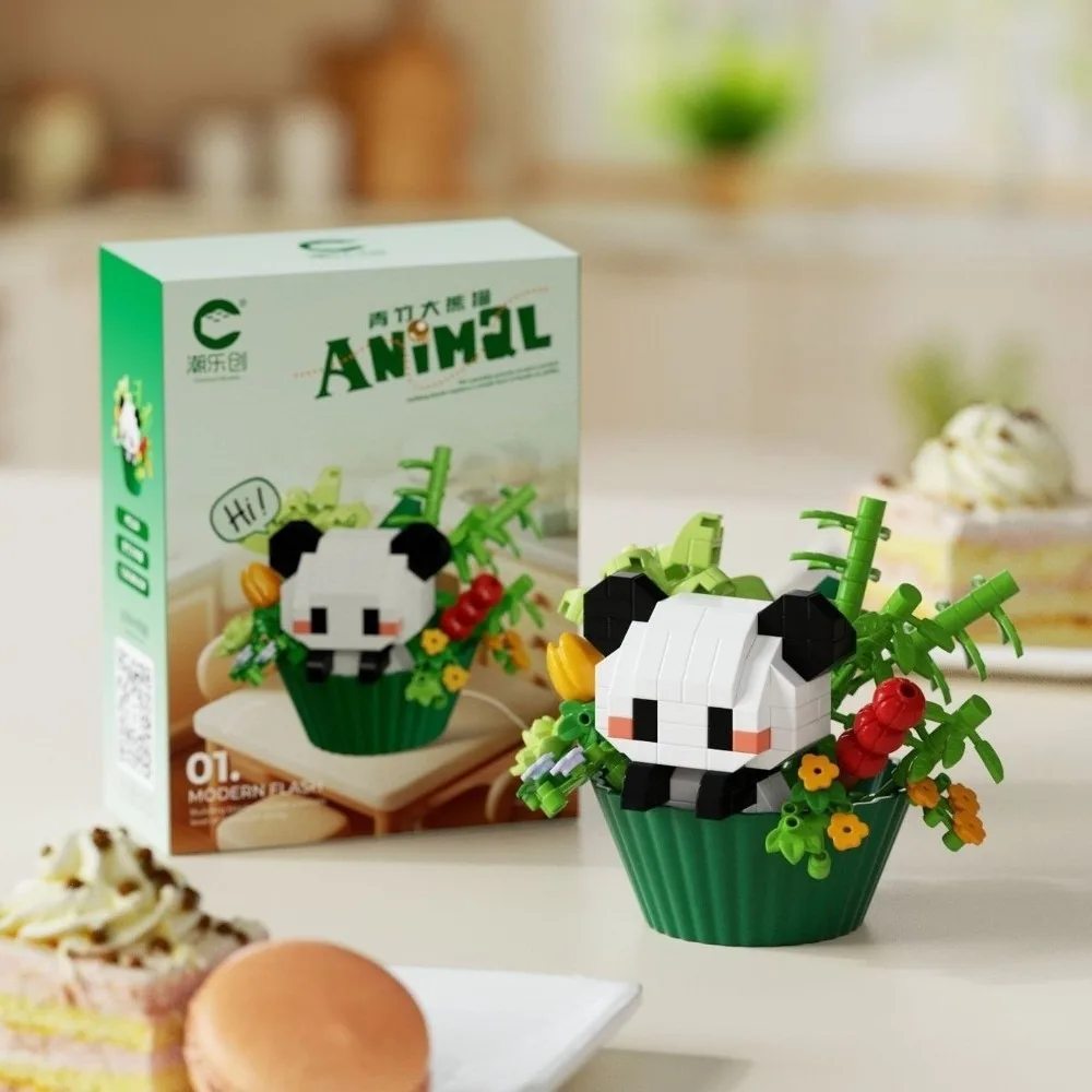 New Dessert Theme Building Blocks Cartoon Animals Plastic Building Bricks Cute Cat Dog Rabbit Desktop Ornaments Home Decor