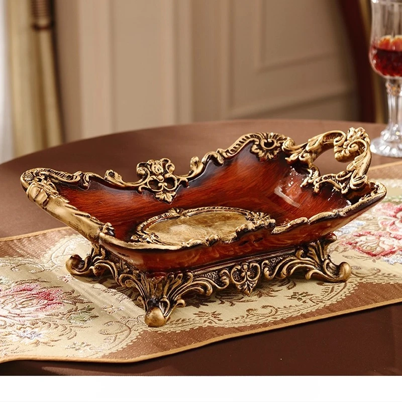 European Vintage Resin Fruit Bowl Centerpiece, Elegant Coffee Table Decor, Retro Home Serving Tray for Living Room