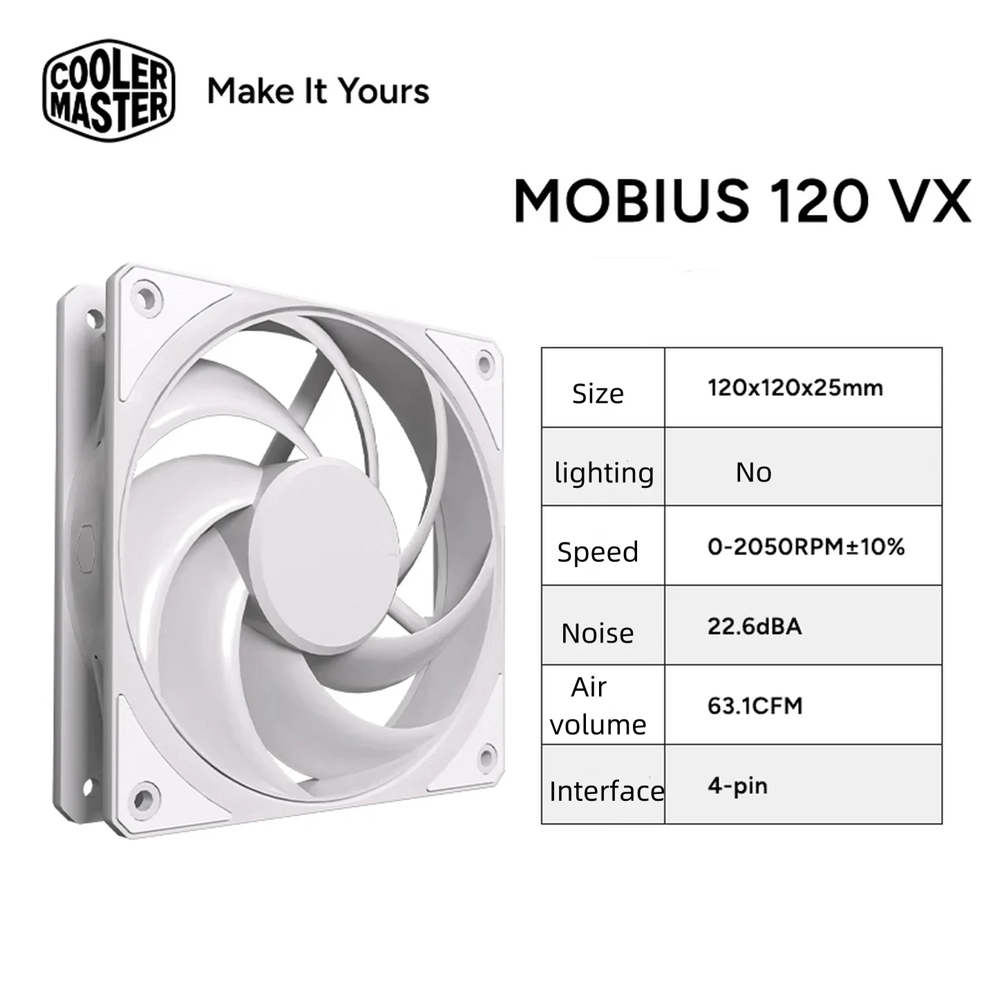 CoolerMaster Mobius120 VX  12CM Computer Case Fan LDB Bearing 120mm 4PIN PWM Silent Desktop Computer Performance Cooling Fan view 5