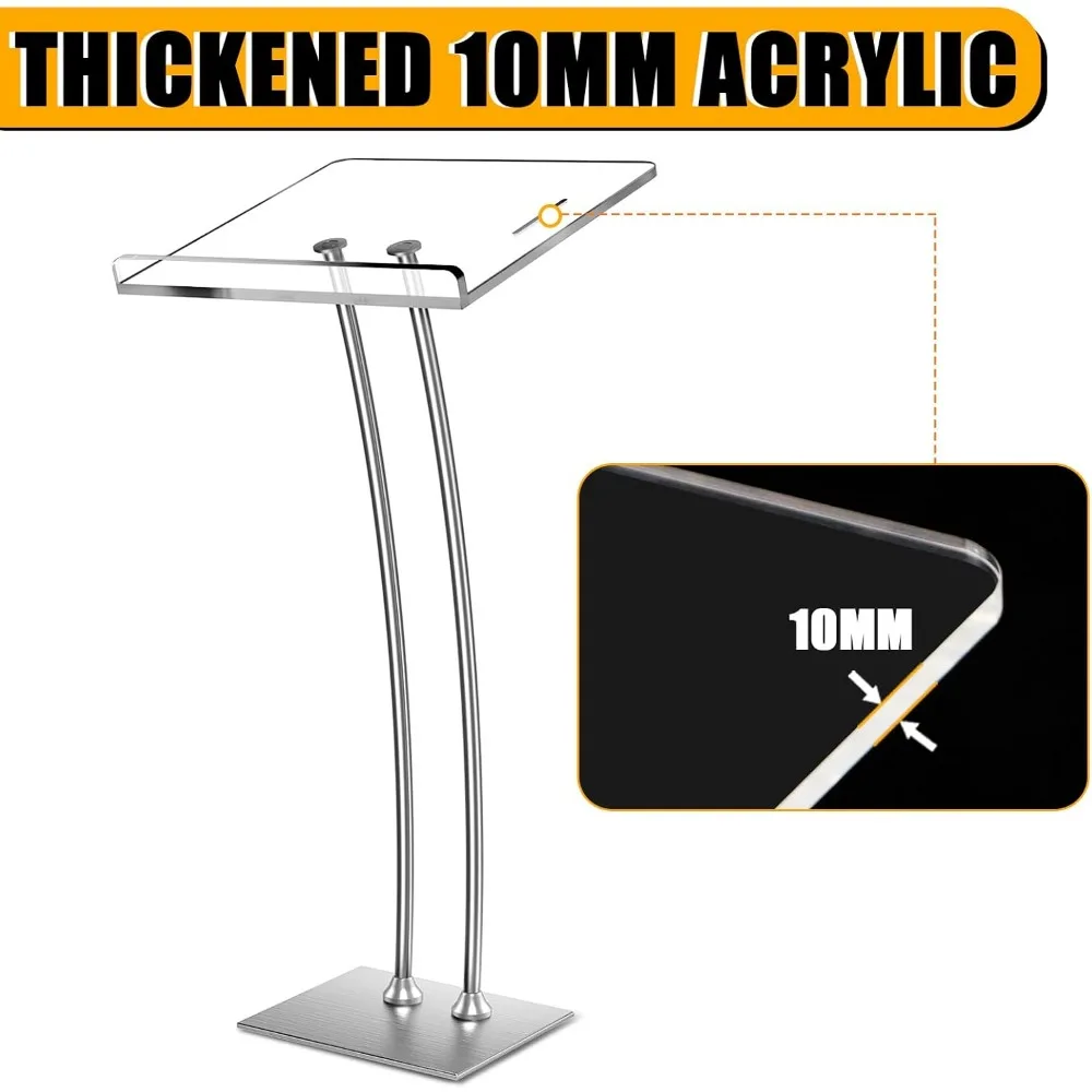 Прочный акриловый подиум для церков с железным основанием и толстой столешницей, многофункциональная кафедра-стойка с улучшенным S