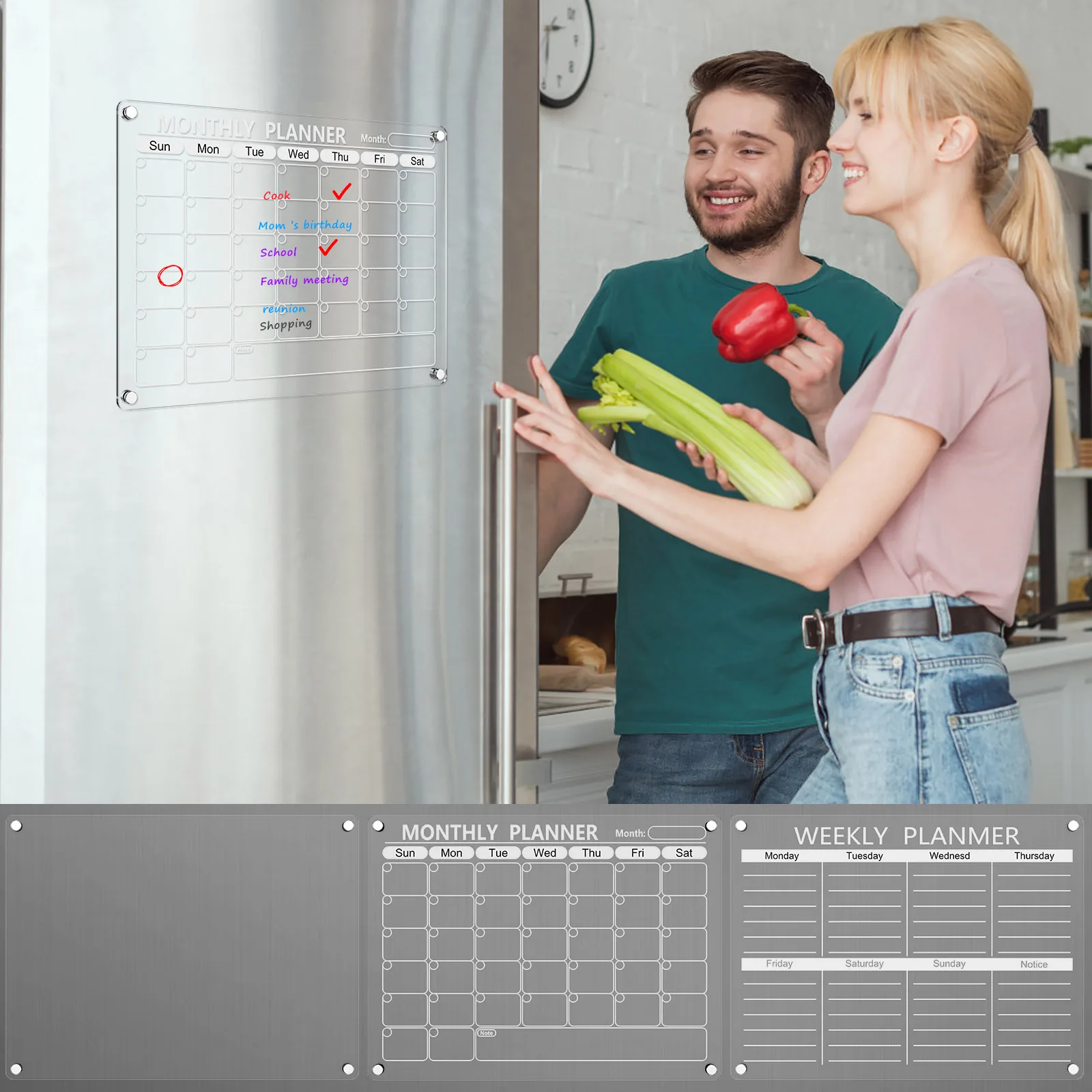 

Acrylic Magnetic Calendar Set Transparent Planning Blank Board Dry Erase Calendar with 6 Marker Pens Pen Holder Towel Reusable