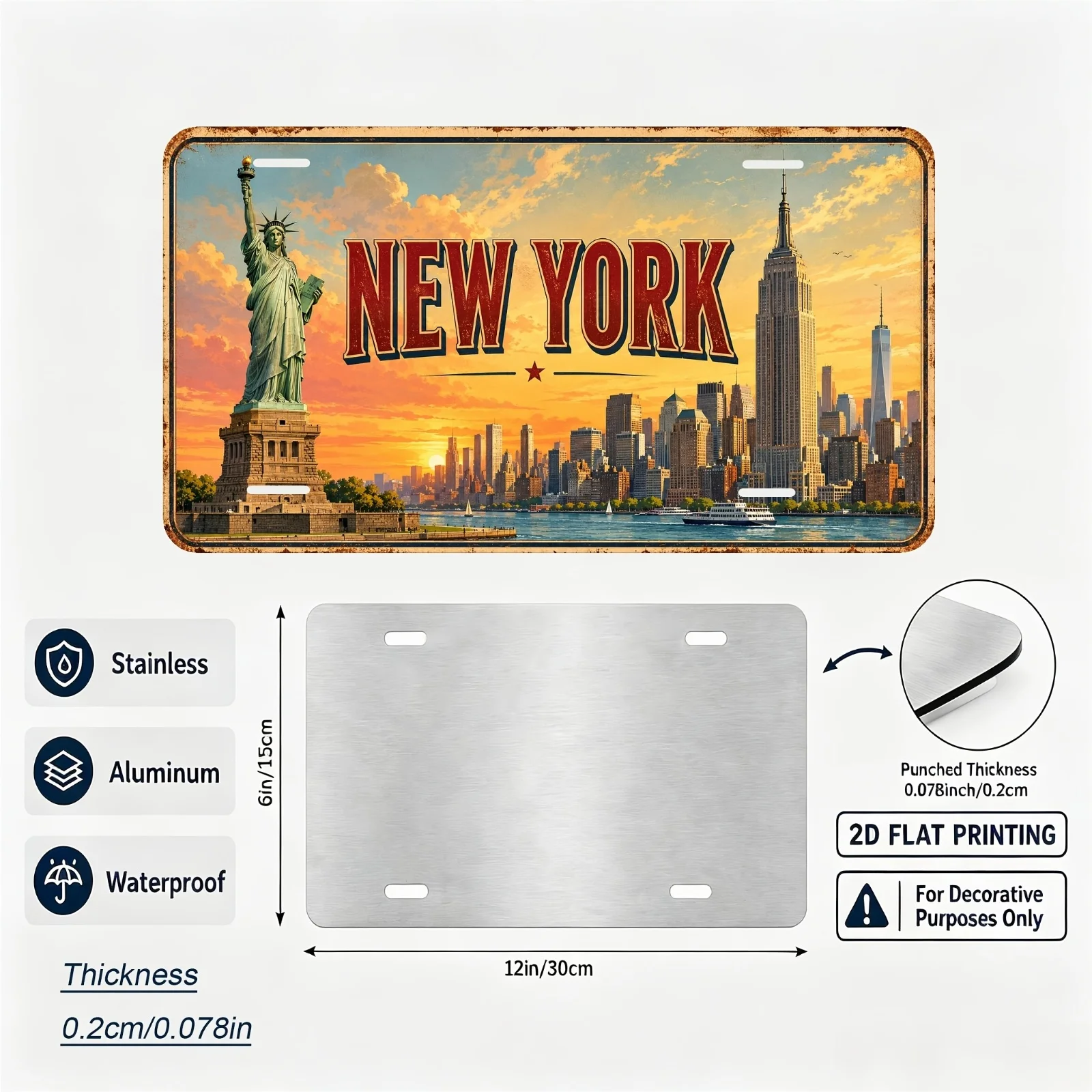 2D Flat - 【2D Flat】 2D Flat - [2D Flat] 2D Flat Printing, 1pc, New York Theme Retro License Plate, Home Decor, Birthday Gift, Re