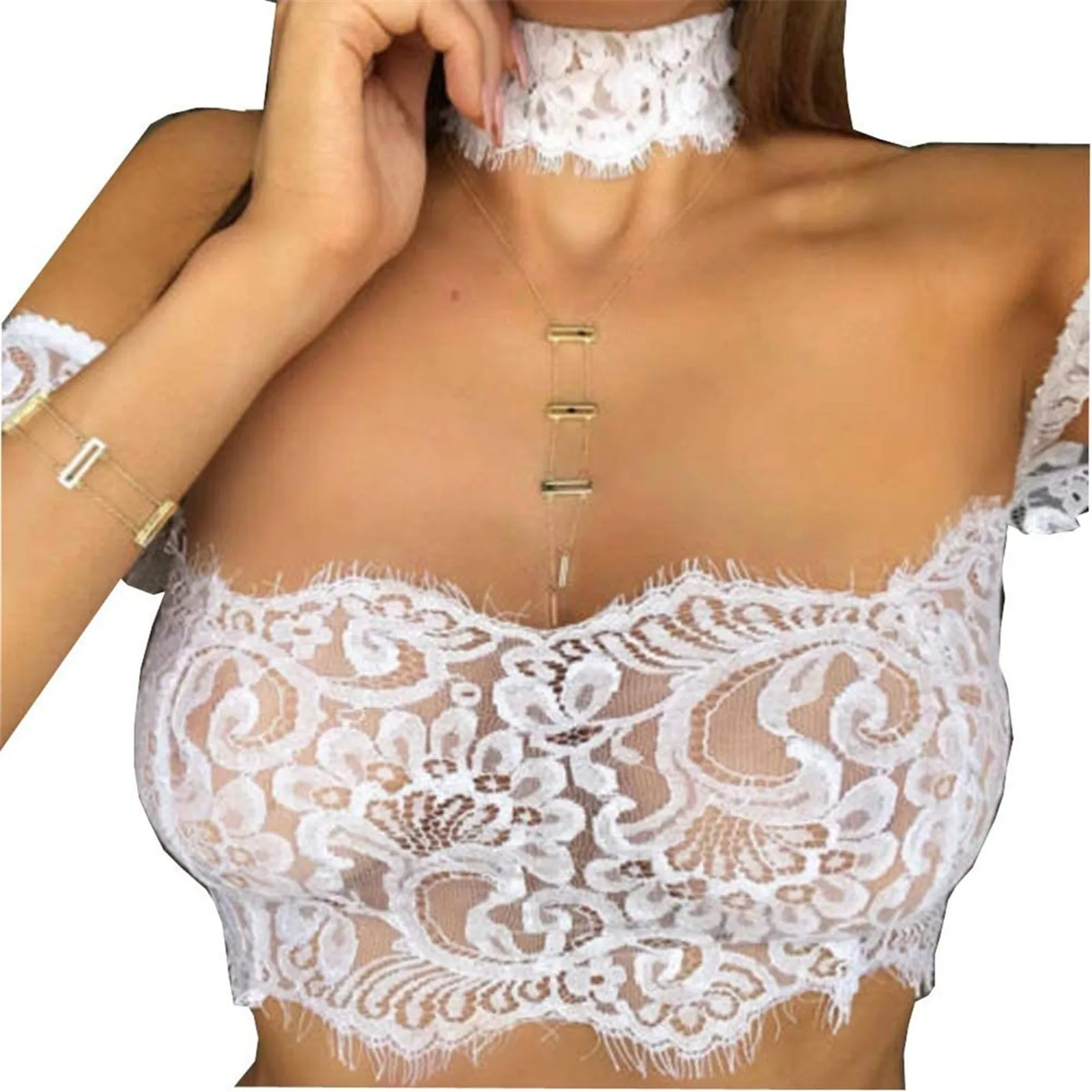 Women Sexy Off Shoulder Lace Vest Top Sleeveless Solid Wire Free Tops Female Elegant Clothing Ladies Casual Plus Size Underwear