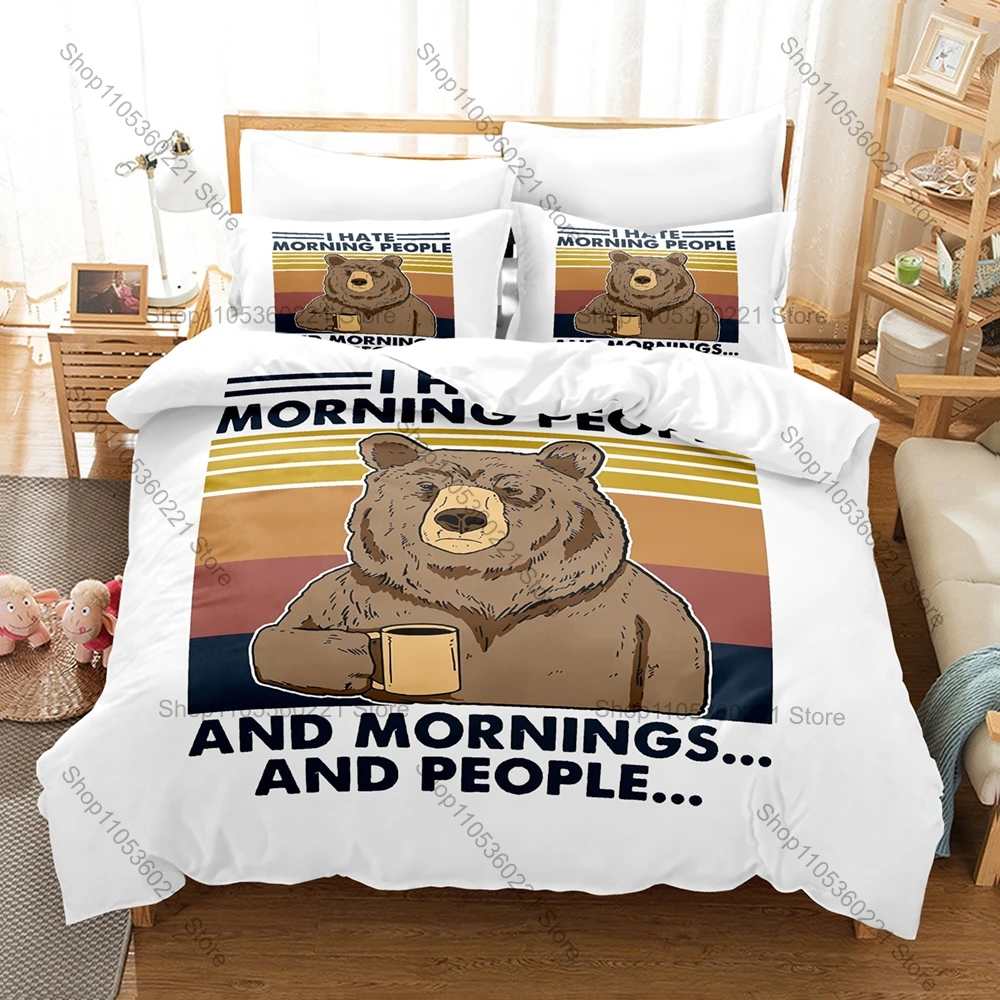 I Hate Morning People And Mornings And People Bedding Set Duvet Cover + 2 Pillowcases Funny Sarcastic Lazy Morning Quote Bedroom