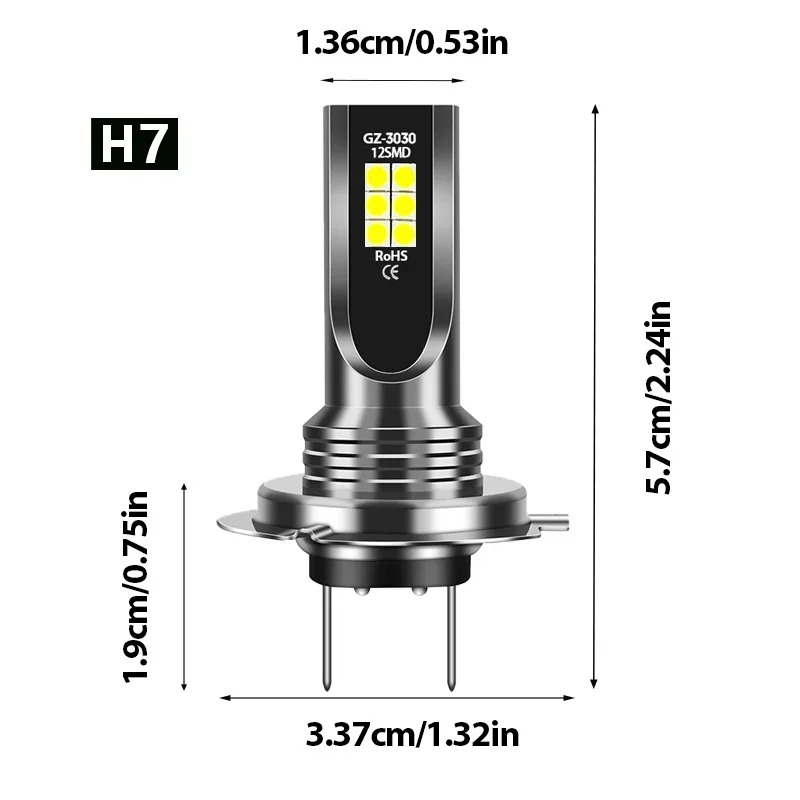 

2pcs H7t 12smd 3030 Car LED Headligh SMD LED Fog Light DC12-24V 6000K DRL