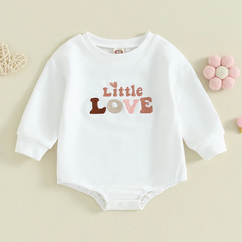 

2023-10-17 Lioraitiin Newborn Baby Girl Sweatshirt Romper Infant Boys Long Sleeve Oversized Bubble Sweater Valentines Day Outfit