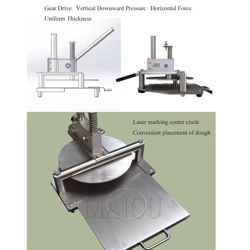 Commercial 20CM 25CM 30CM Big Diameter Pizza Chapati Pressing Forming Making Machine Hand Pizza Dough Press Machine