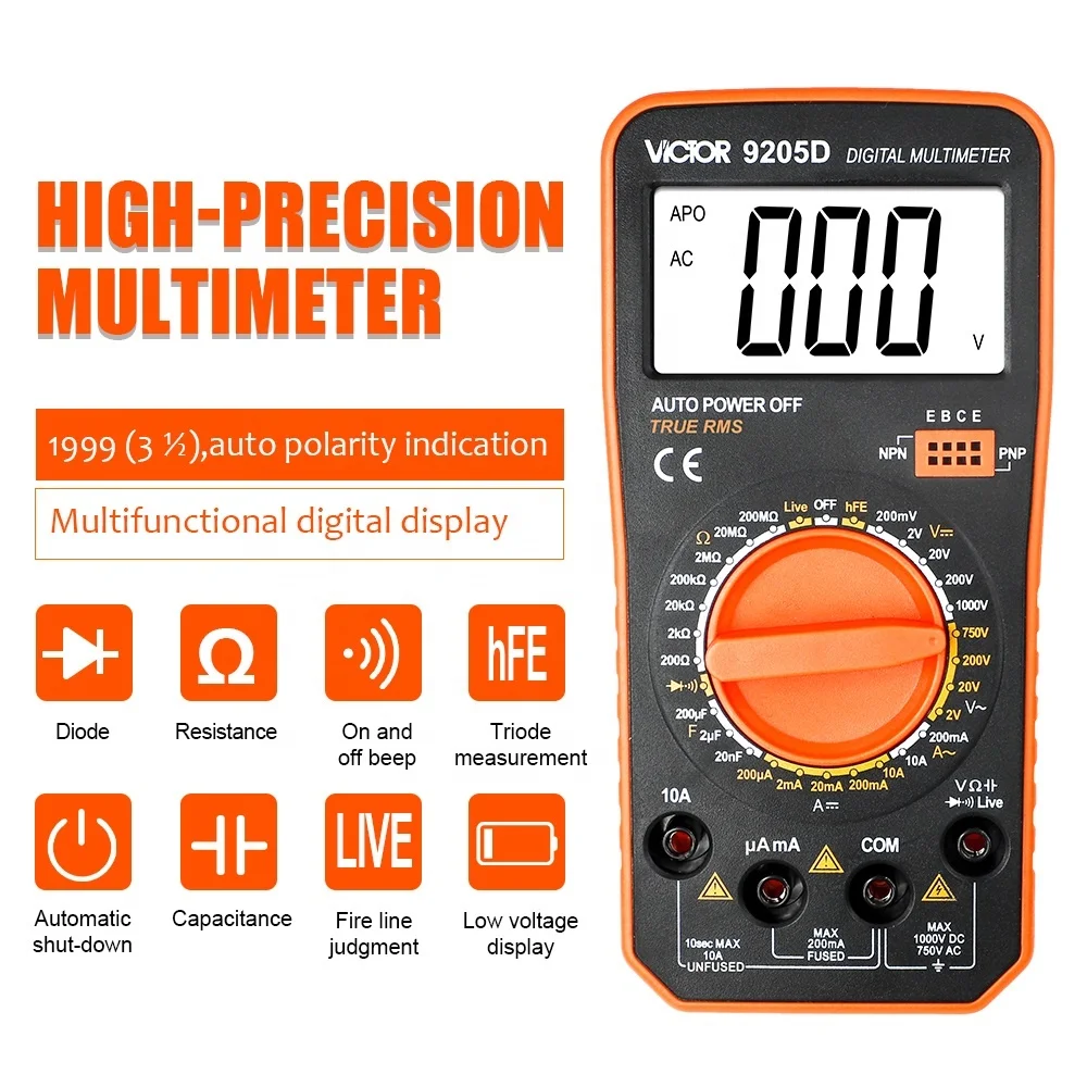 

VICTOR 9205D 3 1/2 Digital Multimeter multimeter digital professional Large Screen LCD 1999 Words multimetro digital