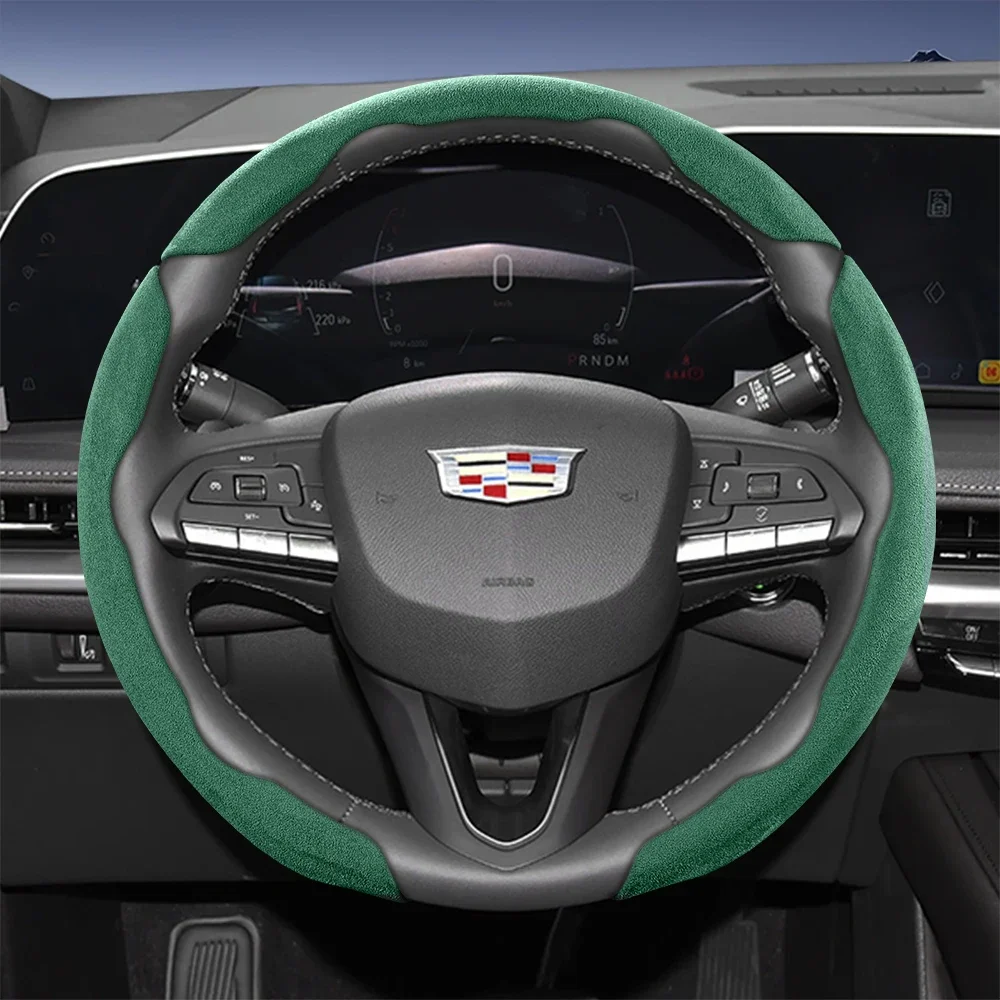 Suitable for Cadillac Sports Suede Steering Wheel Cover with Split Snap-On Design for Models Such as Escalade, Lyriq, Xt5, Xt4,