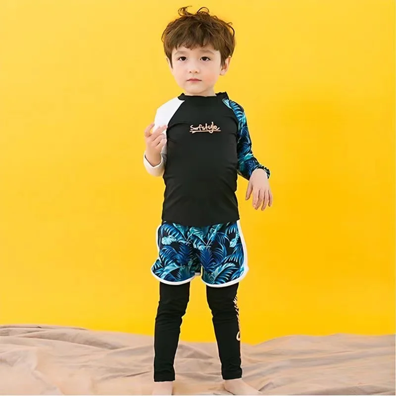 Girl three- Pieces Suit 3-11 Year Children Long Sleeve Skirt Swimsuit 2021 Kid Cute Flower Print Swimwear Baby Bathing Suit