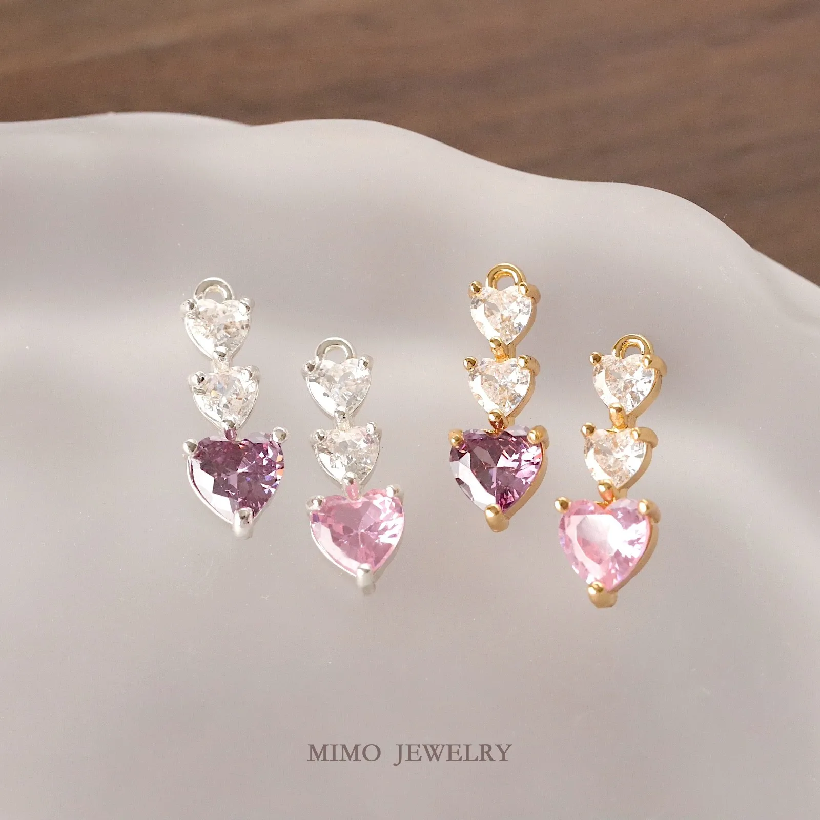 Sweet Gradient Pink Purple Zircon Peach Heart Long Charms Pendant Supplies DIY Hand Brass Gold Plated Accessories 18.3x6.4mm