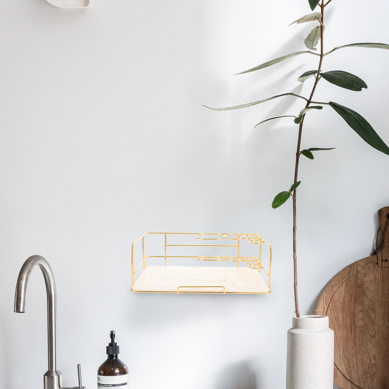 

Marble Pattern Storage Rack Bathroom Countertop Organizer Tray Drain Holes Large Capacity Space Saving Vanity Toiletry