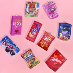 9pcs/set 2D food coated with glossy oil, snacks, candies, chocolate cookies, bread, potato chips, cute acrylic accessories