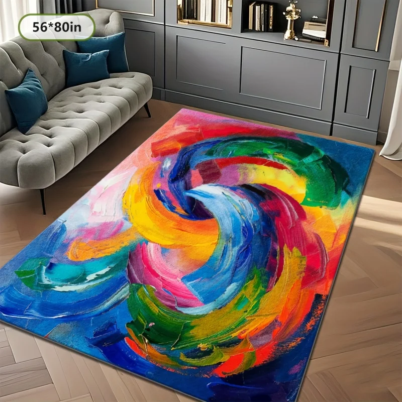 VIKAMA Colorful Abstract Oil Painting Swirl Print Area Rug Non Slip Soft Floor Carpet for Living Room Bedroom Art Home Decor Mat