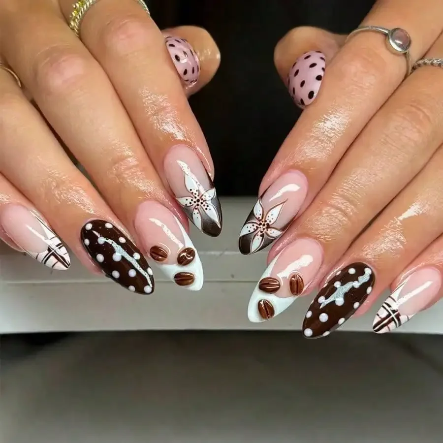 

24 шт. накладных ногтей с цветочным принтом в горошек, с клеем и креплениями, многоразовые, бесплатная доставка