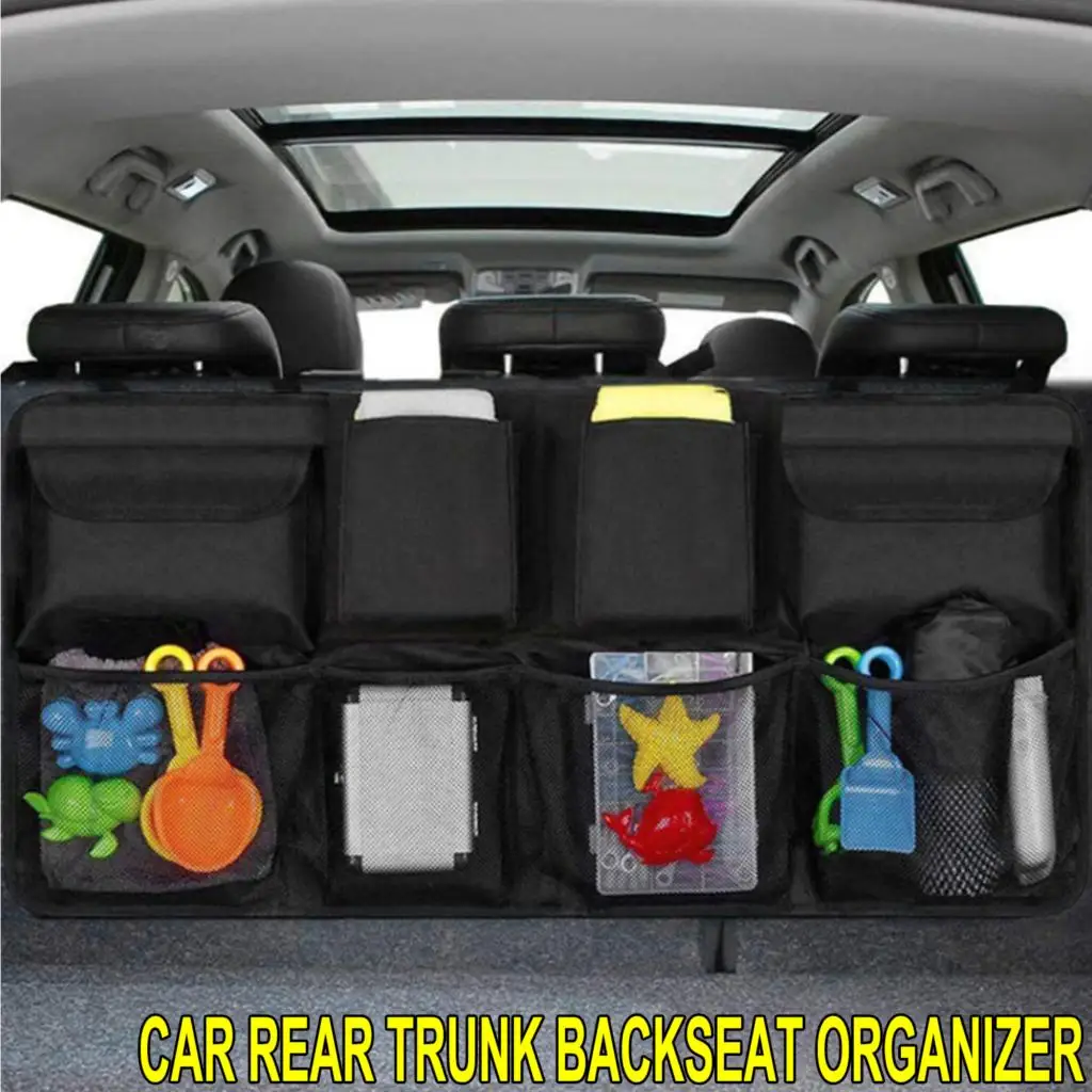 Car Trunk Organizer Back Seat Hanger Backseat Hanging Organizer Oxford Cloth Storage Bag Net Adjustable High Capacity Foldable