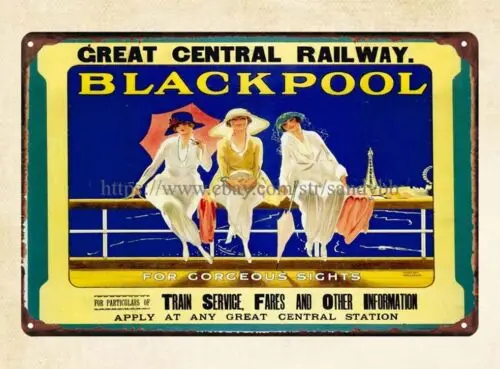 Great Central Railway to Blackpool'for gorgeous sights' metal tin sign home art