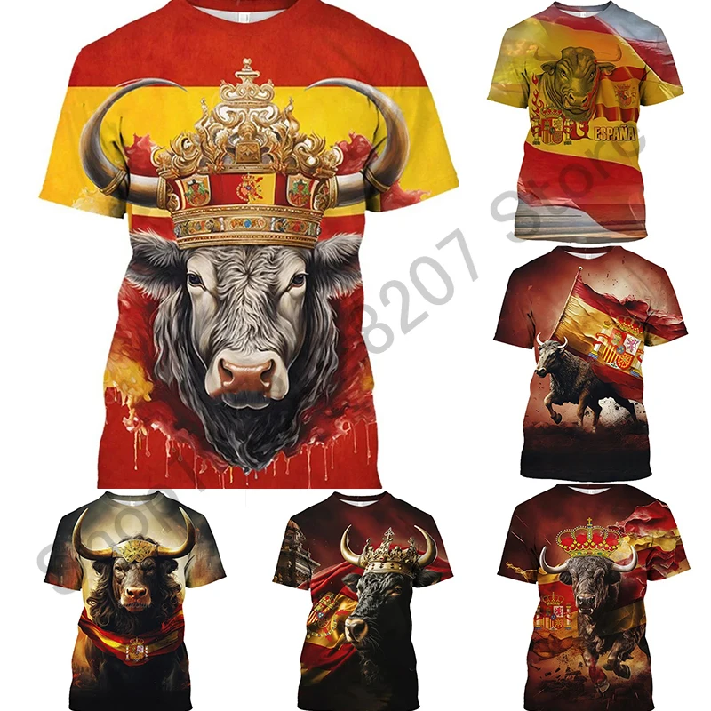 

Spanish Bullfighting Graphic T Shirts for Men Spain Bull T-shirt 3D Cattle Fight Printed Tee Shirts Womens Clothing Short Sleeve