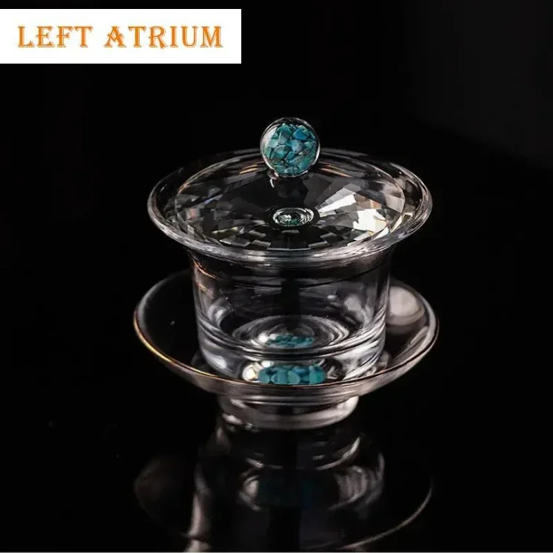 

150ml Boutique Turquoise Crystal Glass Gaiwan High Borosilicate Tea Tureen Tea Brewing Cover Bowl Teaset Supplies Ornaments Gift