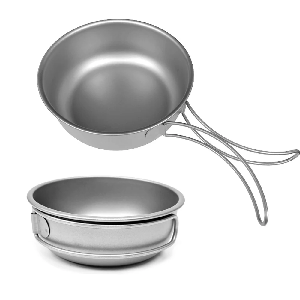 

Чаша и тарелка со складной ручкой из чистого титана, однослойная толстая и легкая посуда для переноски здоровья, посуда для пикника на открытом воздухе